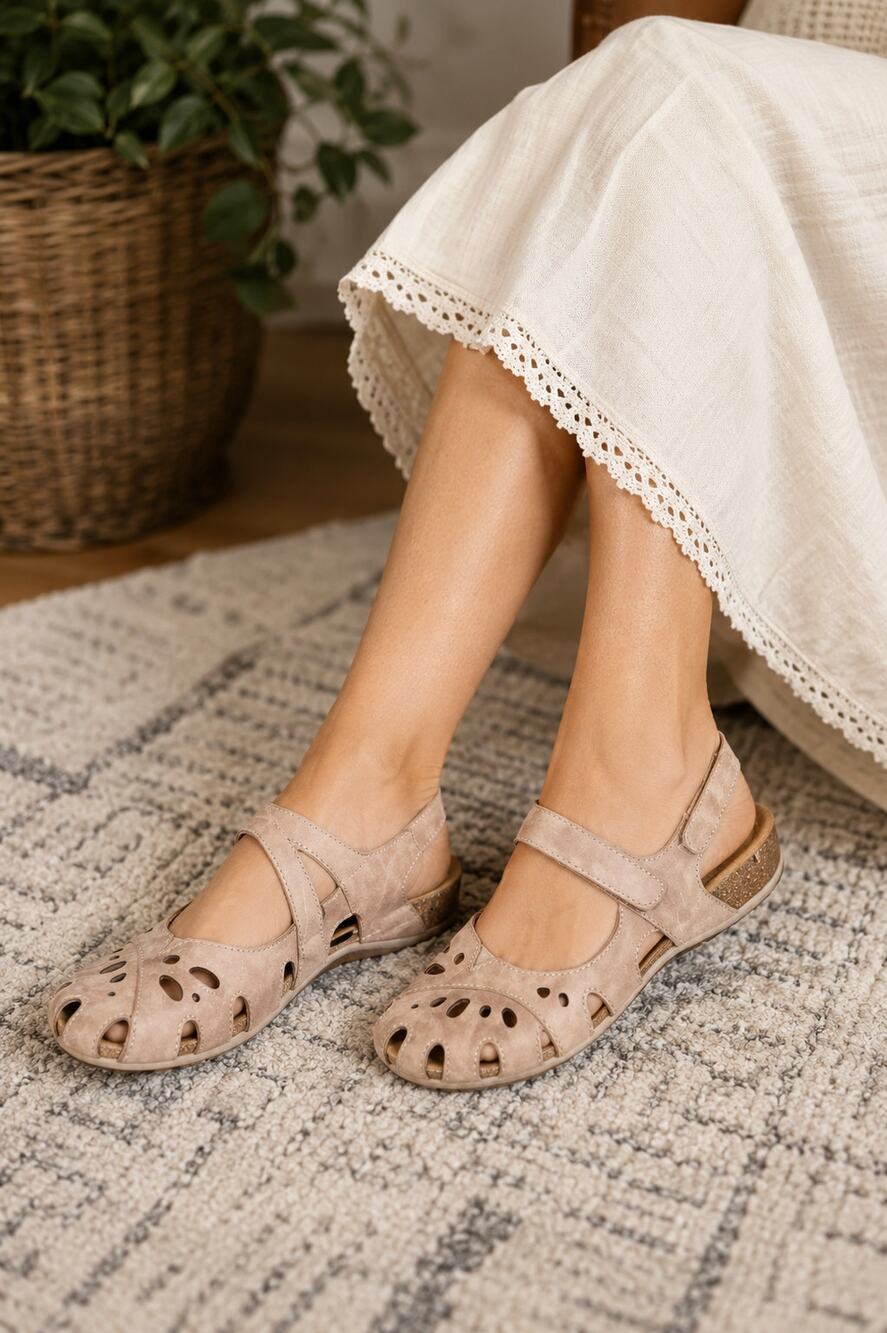 Earth Origins Tan Leather Cutout Mary Jane Sandals Women’s 8.5M